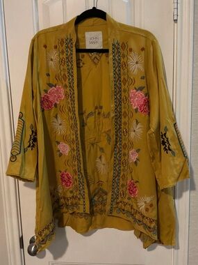 John Mark Mustard Open-Front Draped Jacket